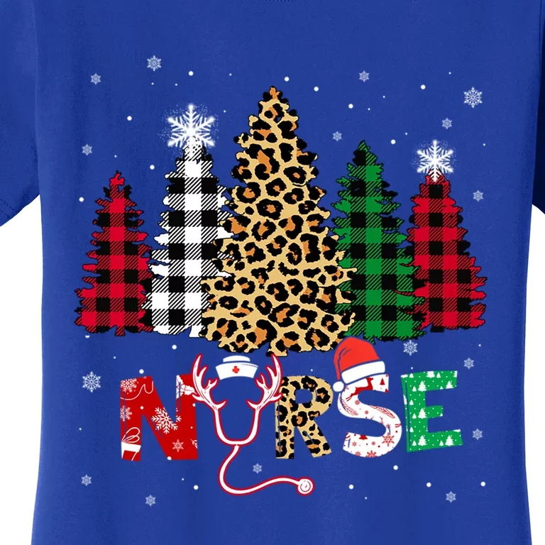 Leopard Nurse Christmas Tree Stethoscope Rn Scrub Nursing Meaningful Gift Women's T-Shirt