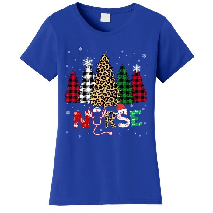 Leopard Nurse Christmas Tree Stethoscope Rn Scrub Nursing Meaningful Gift Women's T-Shirt