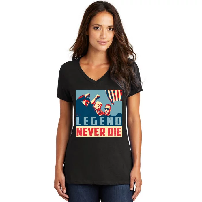 Legend Never Die Trump 2024 President Support Vote For Trump Women's V-Neck T-Shirt