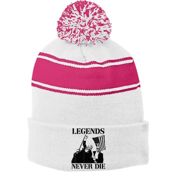 Legends Never Die Trump 2024 Pennsylvania Rally Patriot Stripe Pom Pom Beanie