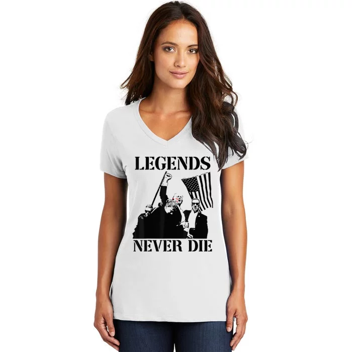 Legends Never Die Trump 2024 Pennsylvania Rally Patriot Women's V-Neck T-Shirt