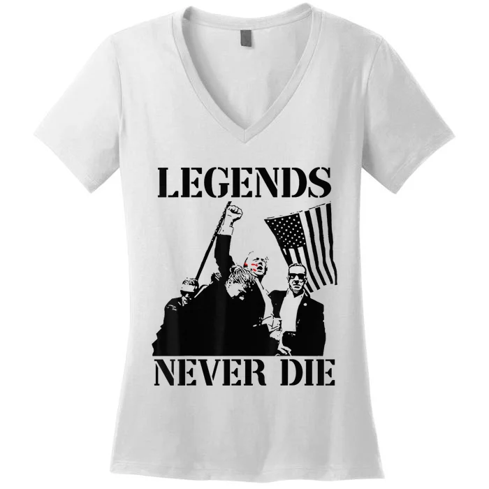 Legends Never Die Trump 2024 Pennsylvania Rally Patriot Women's V-Neck T-Shirt