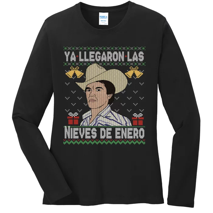 Las nieves de Enero El Rey del Corrido Mexican Christmas Ladies Long Sleeve Shirt