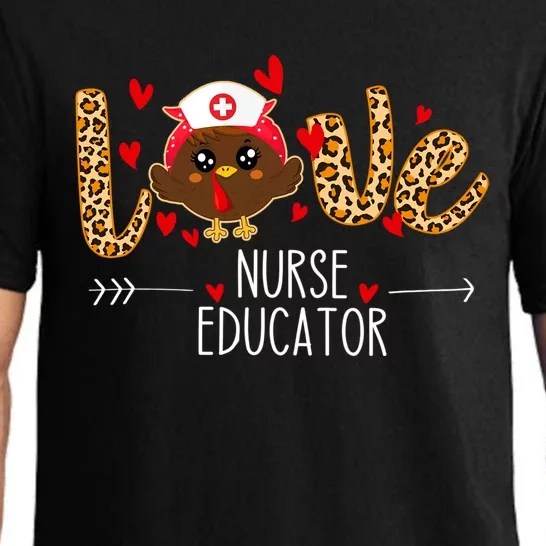 Love Nurse Educator Leopard Thanksgiving Cute Turkey Nursing Gift Pajama Set