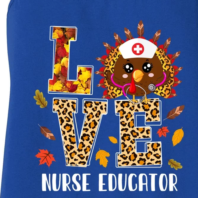 Love Nurse Educator Cute Leopard Turkey Nursing Thanksgiving Funny Gift Women's Racerback Tank