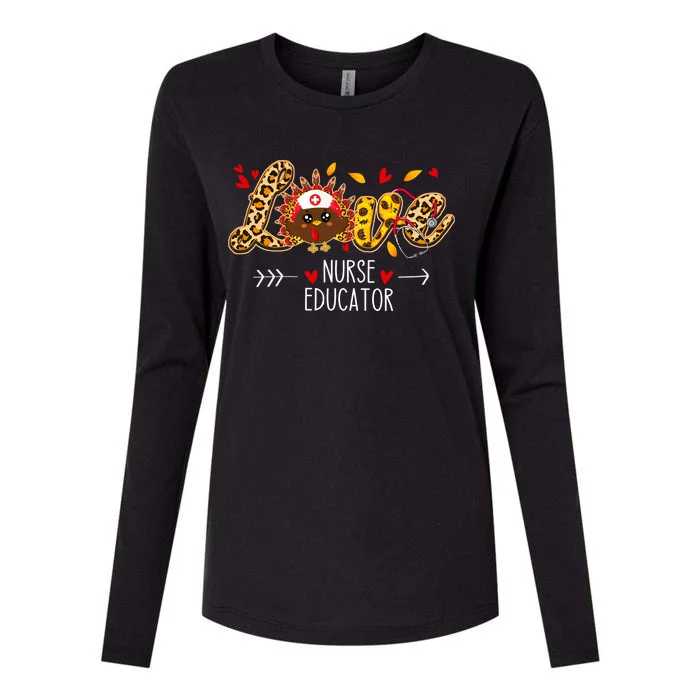 Love Nurse Educator Leopard Sunflower Thanksgiving Turkey Gift Womens Cotton Relaxed Long Sleeve T-Shirt