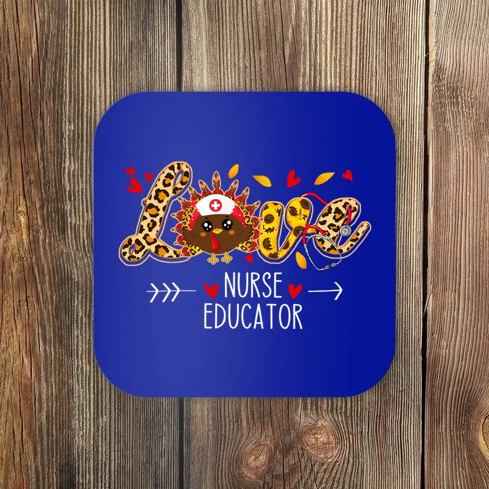 Love Nurse Educator Leopard Sunflower Thanksgiving Turkey Gift Coaster