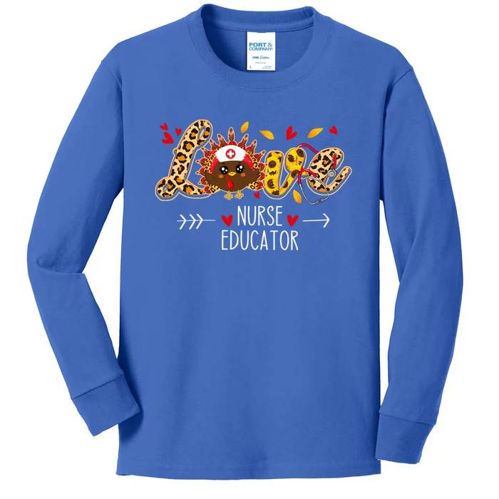 Love Nurse Educator Leopard Sunflower Thanksgiving Turkey Gift Kids Long Sleeve Shirt