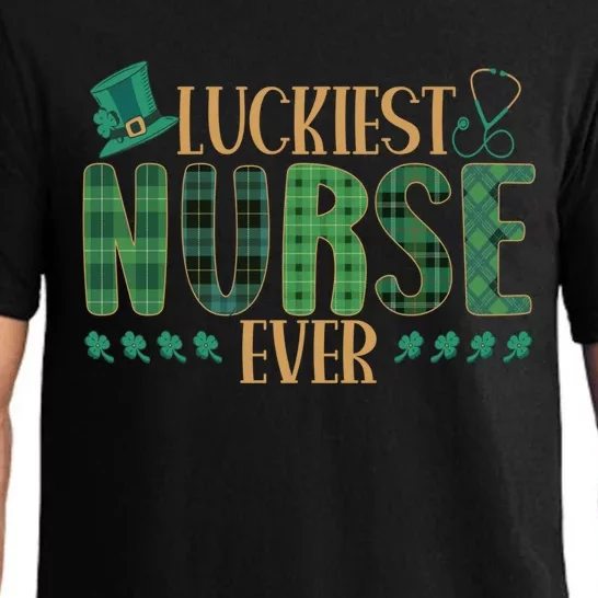 Luckiest Nurse Ever Shamrock Plaid St Patrick's Day Nurse Gift Pajama Set