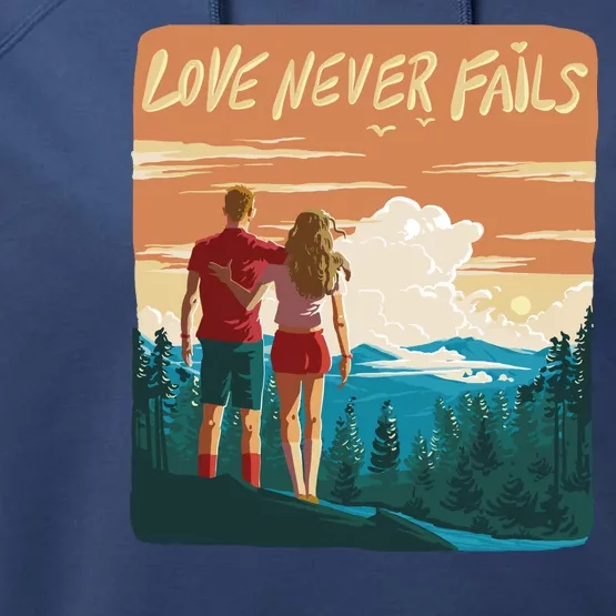 Love Never Fails Sunset Couple Performance Fleece Hoodie