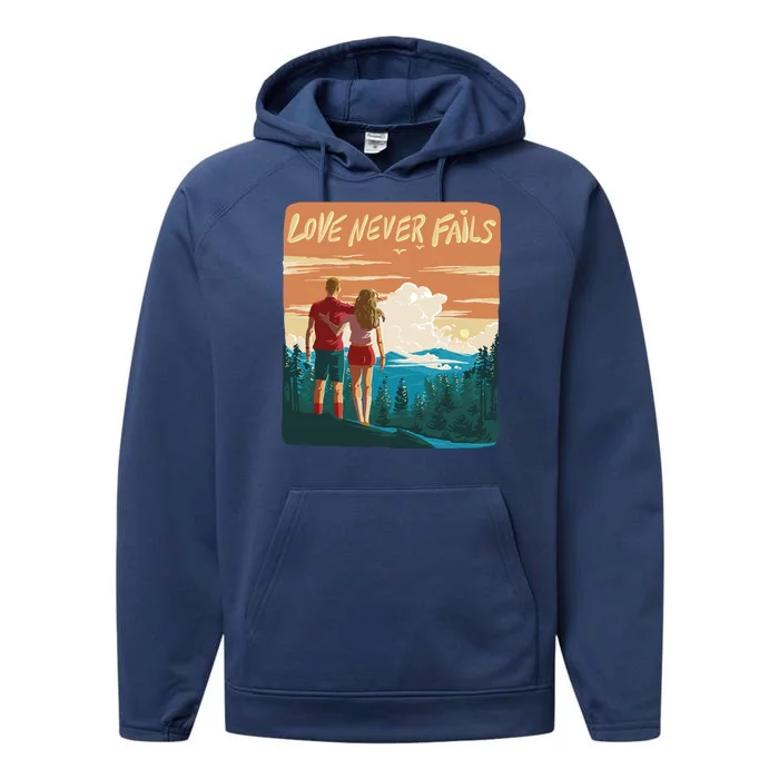 Love Never Fails Sunset Couple Performance Fleece Hoodie