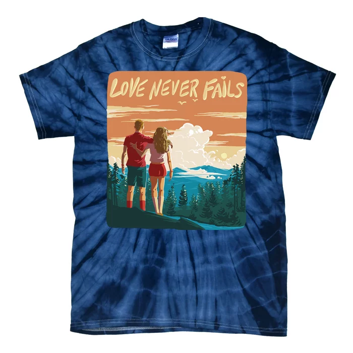 Love Never Fails Sunset Couple Tie-Dye T-Shirt