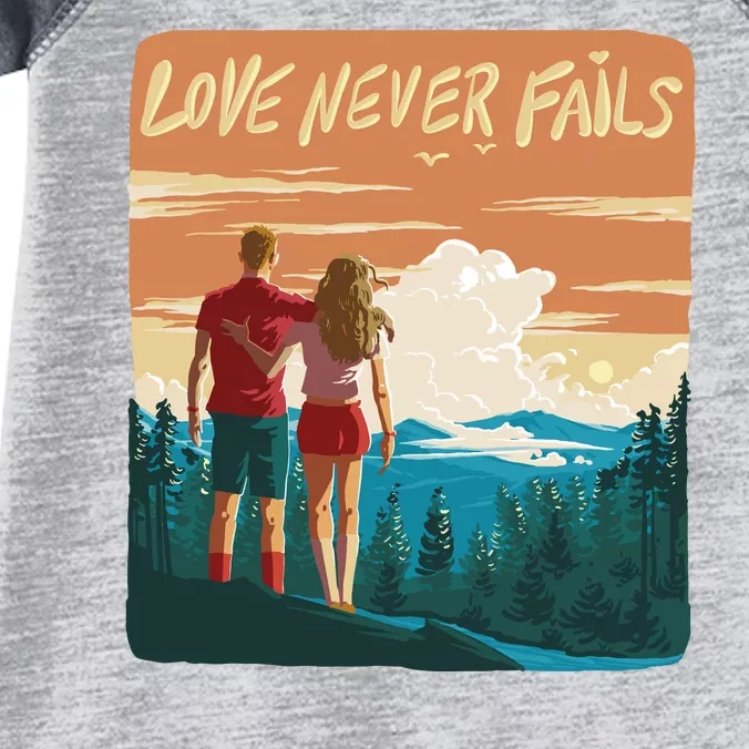 Love Never Fails Sunset Couple Infant Baby Jersey Bodysuit