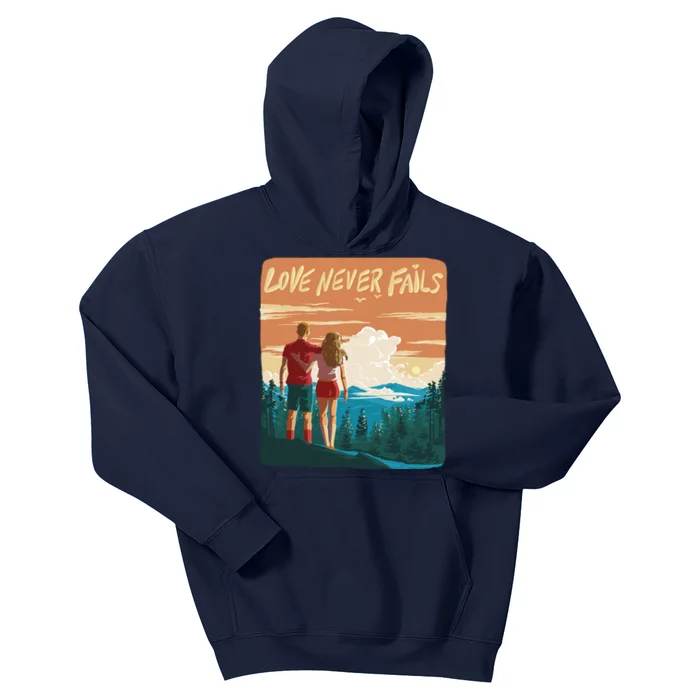 Love Never Fails Sunset Couple Kids Hoodie