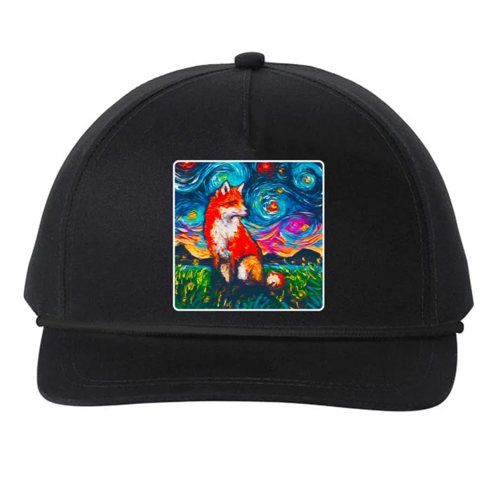 Lupine Night Fox Starry Night Art Painting Snapback Five-Panel Rope Hat