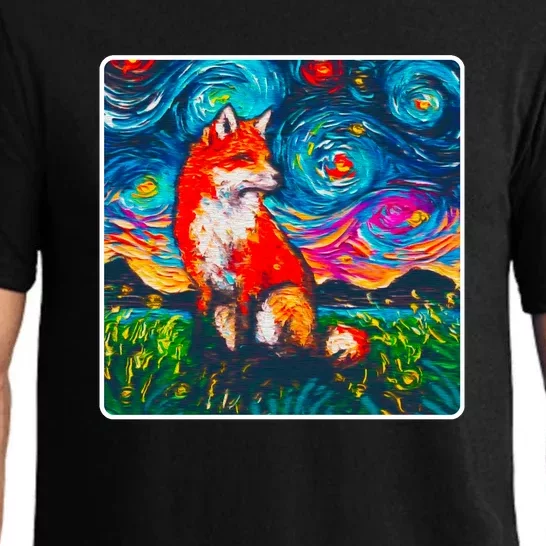 Lupine Night Fox Starry Night Art Painting Pajama Set