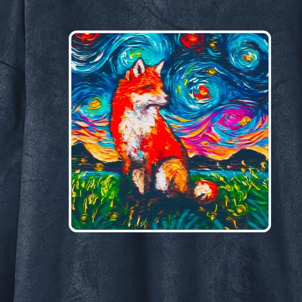 Lupine Night Fox Starry Night Art Painting Hooded Wearable Blanket