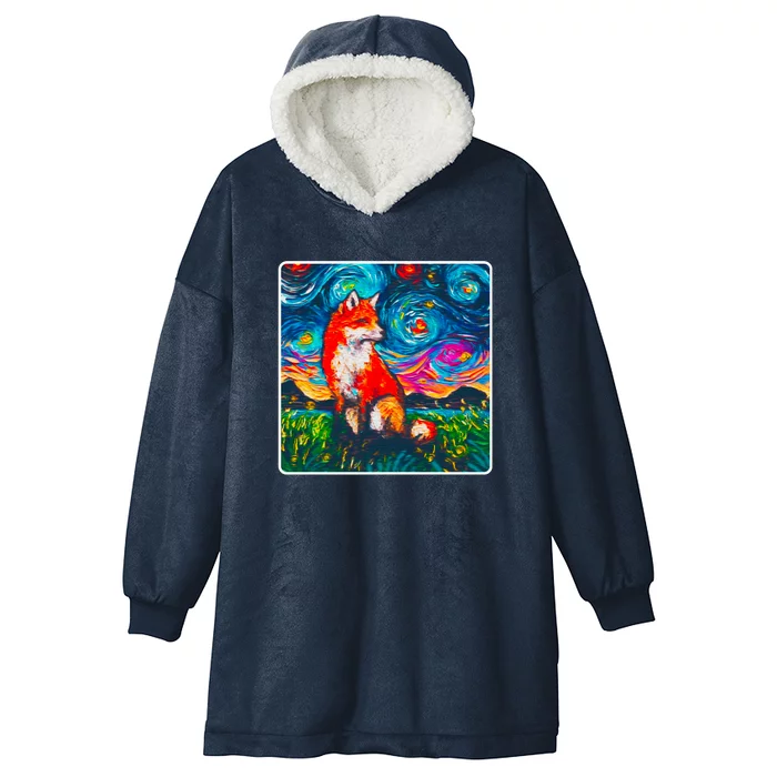 Lupine Night Fox Starry Night Art Painting Hooded Wearable Blanket