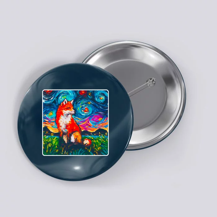 Lupine Night Fox Starry Night Art Painting Button