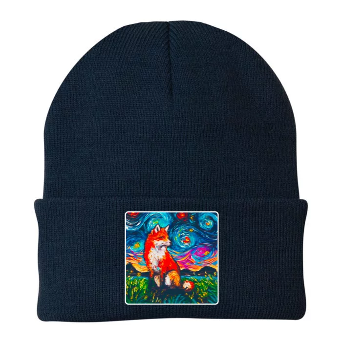 Lupine Night Fox Starry Night Art Painting Knit Cap Winter Beanie