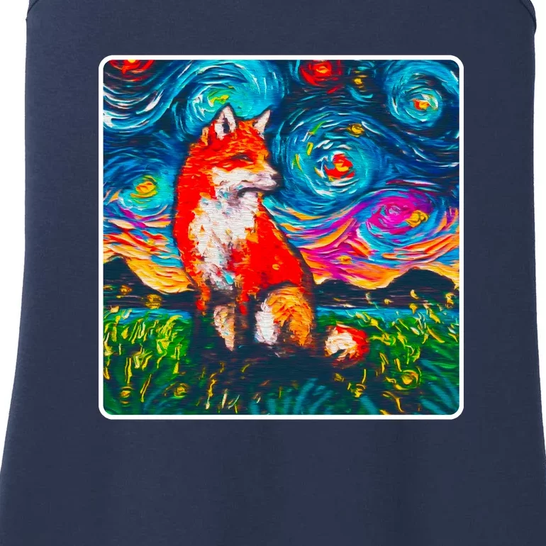 Lupine Night Fox Starry Night Art Painting Ladies Essential Tank