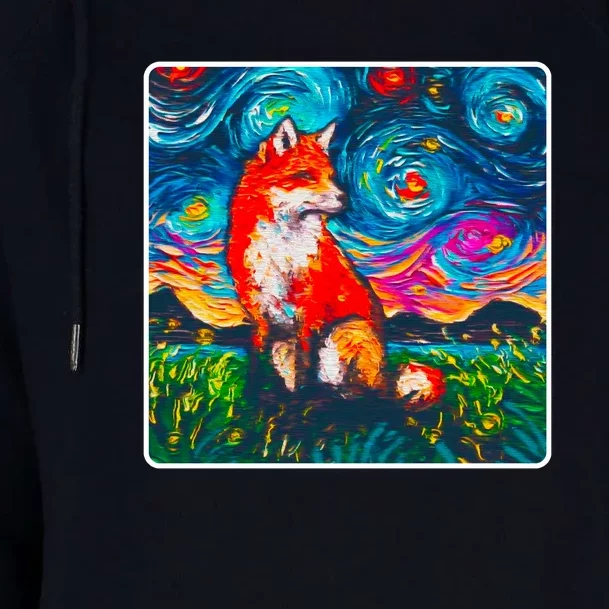 Lupine Night Fox Starry Night Art Painting Womens Funnel Neck Pullover Hood