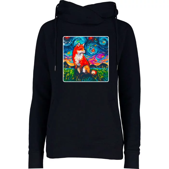 Lupine Night Fox Starry Night Art Painting Womens Funnel Neck Pullover Hood