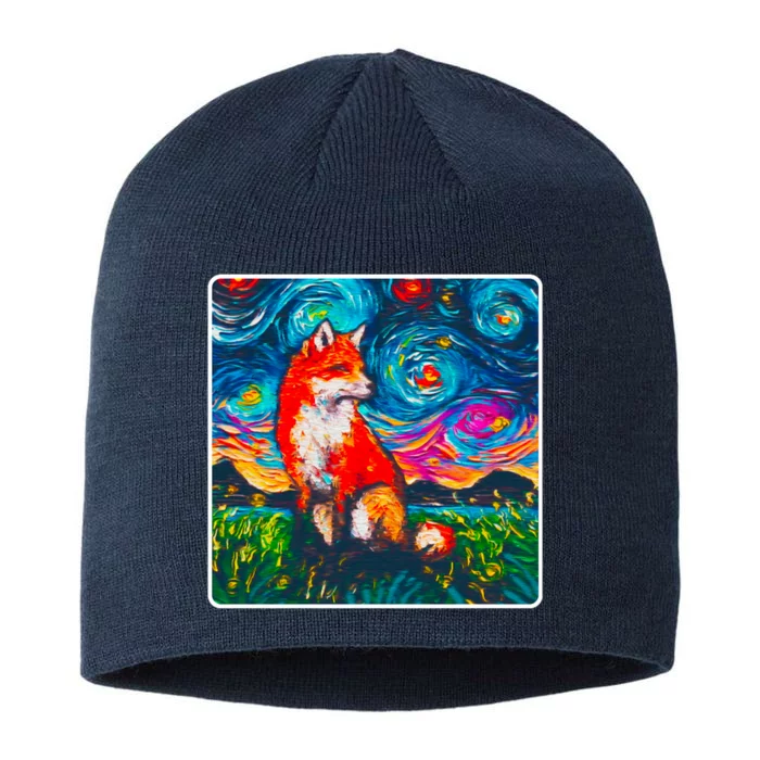 Lupine Night Fox Starry Night Art Painting 8 1/2in Sustainable Knit Beanie