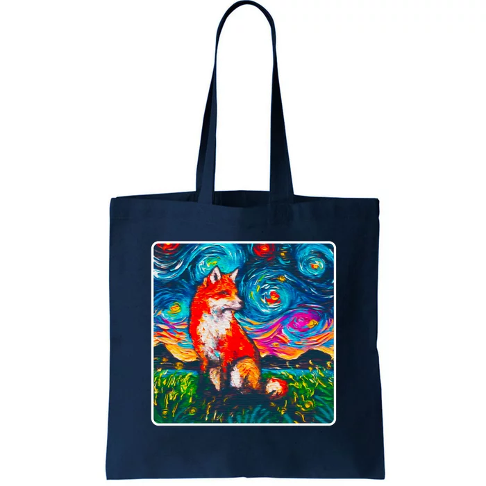 Lupine Night Fox Starry Night Art Painting Tote Bag