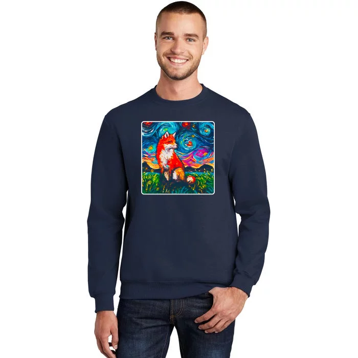 Lupine Night Fox Starry Night Art Painting Tall Sweatshirt