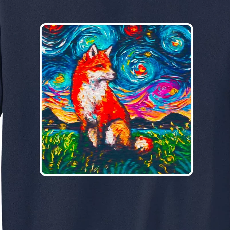 Lupine Night Fox Starry Night Art Painting Tall Sweatshirt