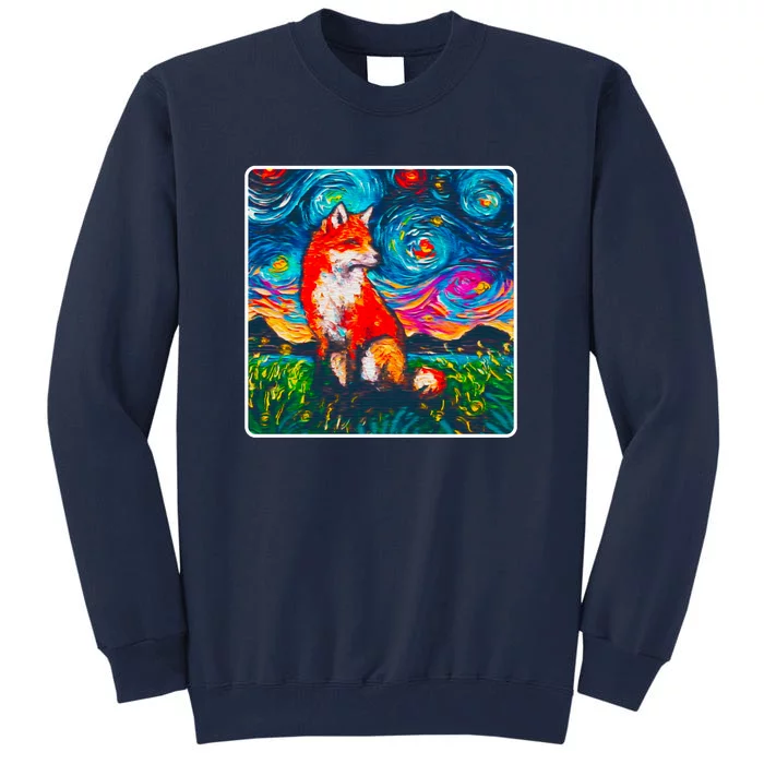 Lupine Night Fox Starry Night Art Painting Tall Sweatshirt