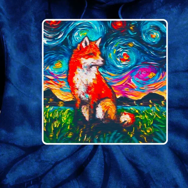 Lupine Night Fox Starry Night Art Painting Tie Dye Hoodie