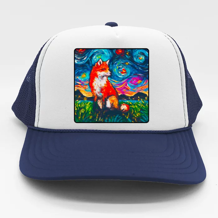 Lupine Night Fox Starry Night Art Painting Trucker Hat