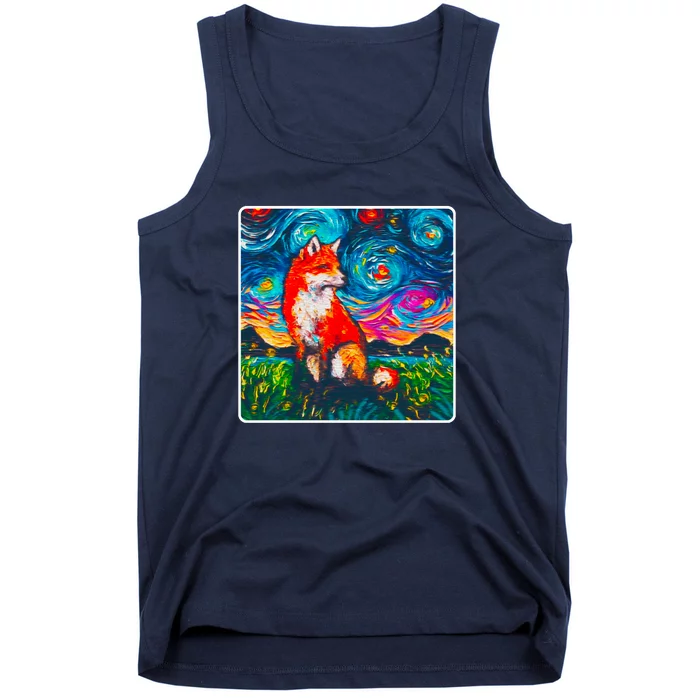 Lupine Night Fox Starry Night Art Painting Tank Top