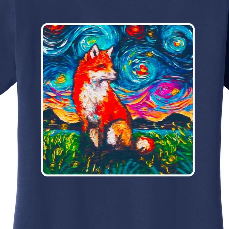 Lupine Night Fox Starry Night Art Painting Women's T-Shirt