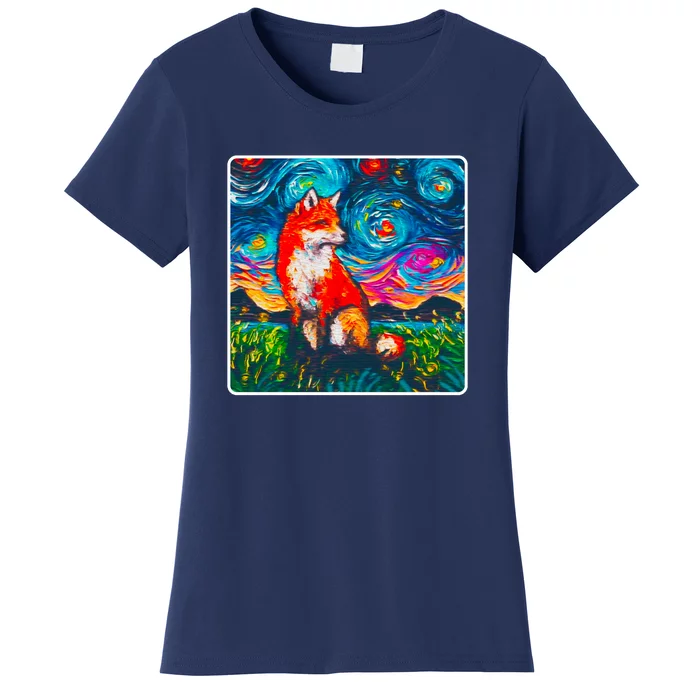 Lupine Night Fox Starry Night Art Painting Women's T-Shirt