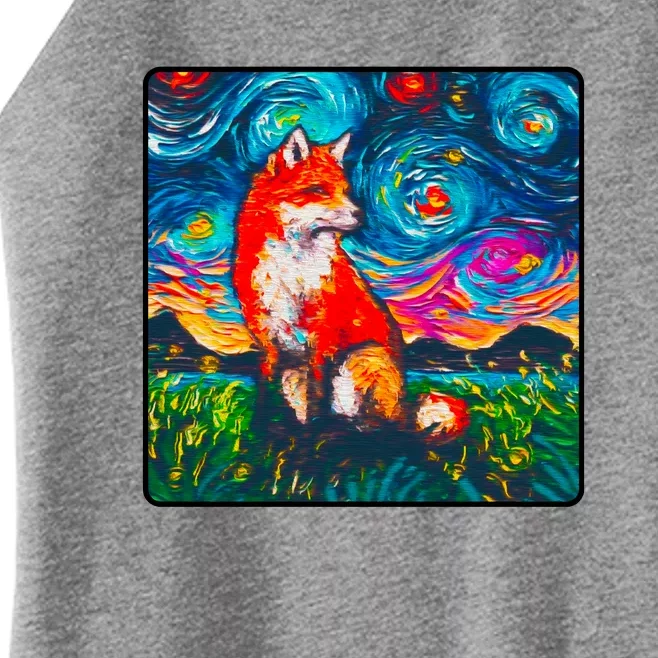 Lupine Night Fox Starry Night Art Painting Women’s Perfect Tri Rocker Tank