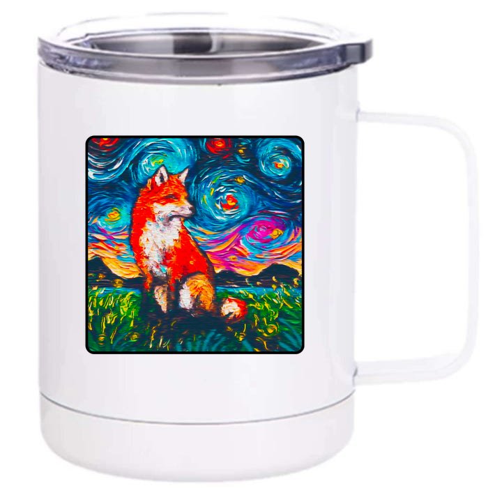 Lupine Night Fox Starry Night Art Painting Front & Back 12oz Stainless Steel Tumbler Cup