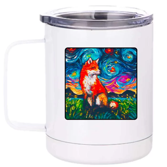 Lupine Night Fox Starry Night Art Painting Front & Back 12oz Stainless Steel Tumbler Cup