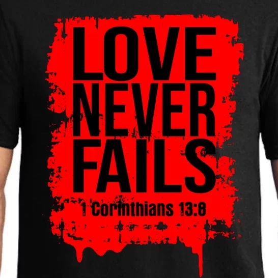 Love Never Fails Valentines Day Christian Faith Bible Verse Cool Gift Pajama Set