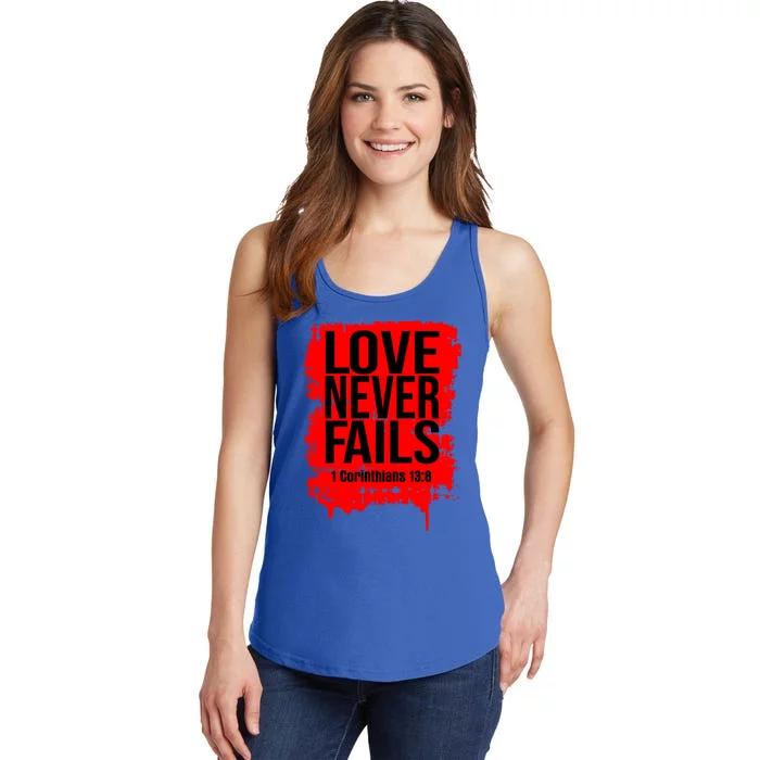 Love Never Fails Valentines Day Christian Faith Bible Verse Cool Gift Ladies Essential Tank