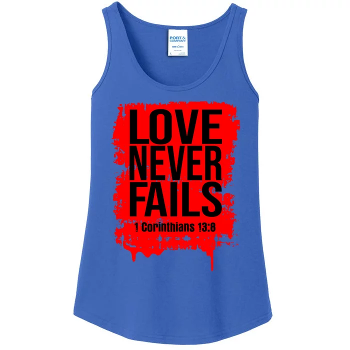 Love Never Fails Valentines Day Christian Faith Bible Verse Cool Gift Ladies Essential Tank