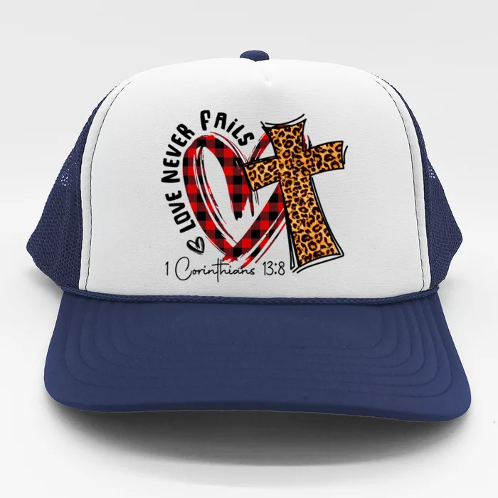 Love Never Fails 1 Corinthians 13 8 Bible Verse Christian Great Gift Trucker Hat