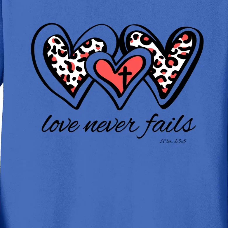 Love Never Fails Bible Verse God Loves You Sayings Quotes Gift Kids Long Sleeve Shirt