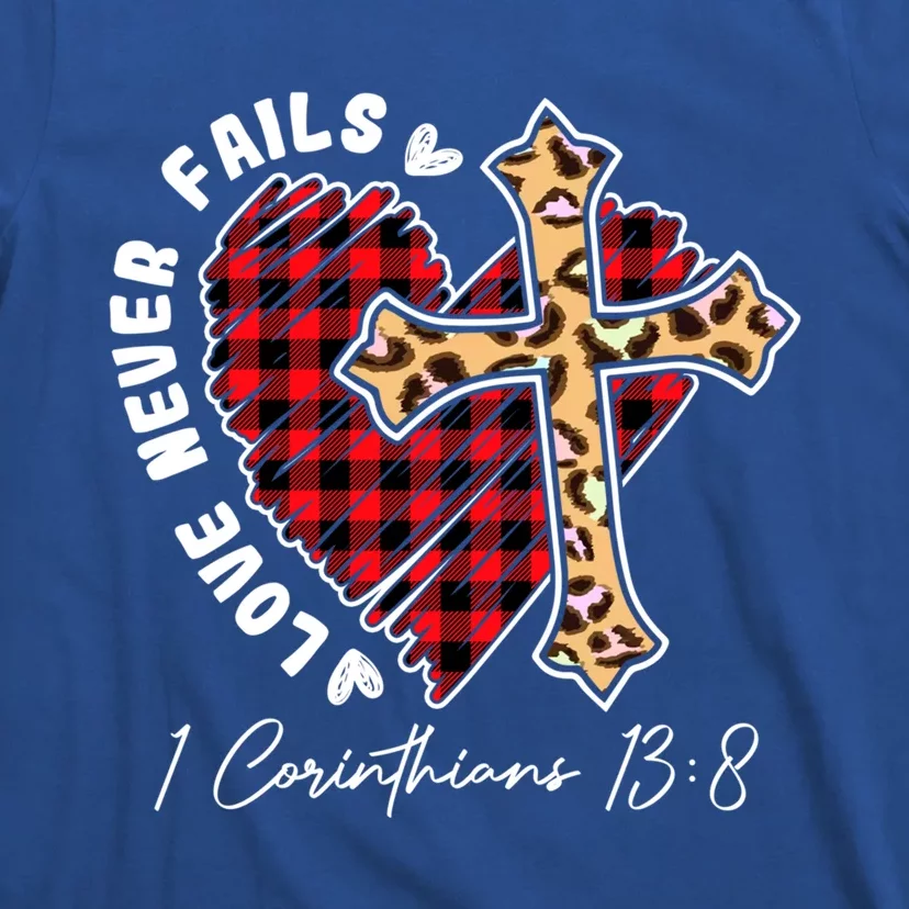 Love Never Fails Funny Plaid Heart Leopard Cross Funny Gift T-Shirt