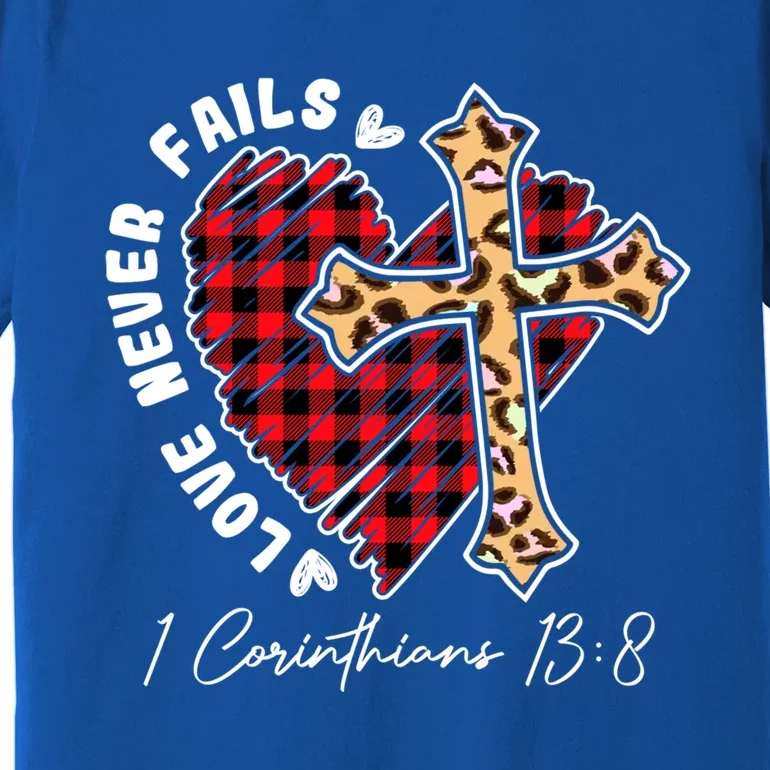 Love Never Fails Funny Plaid Heart Leopard Cross Funny Gift Premium T-Shirt