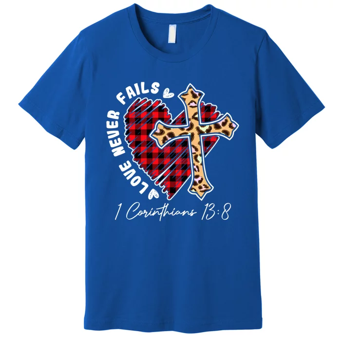 Love Never Fails Funny Plaid Heart Leopard Cross Funny Gift Premium T-Shirt