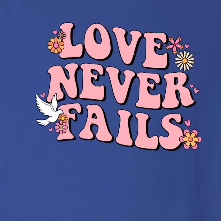 Love Never Fails Groovy Valentines Day Christian Religious Cool Gift Toddler Long Sleeve Shirt