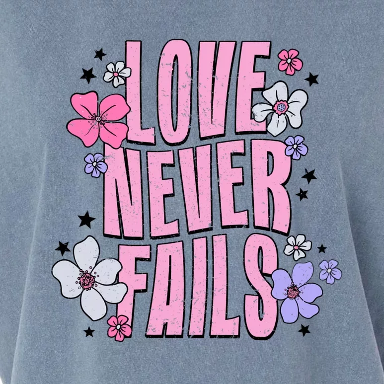 Love Never Fails Groovy Valentines Day Christian Religious Great Gift Garment-Dyed Women's Muscle Tee